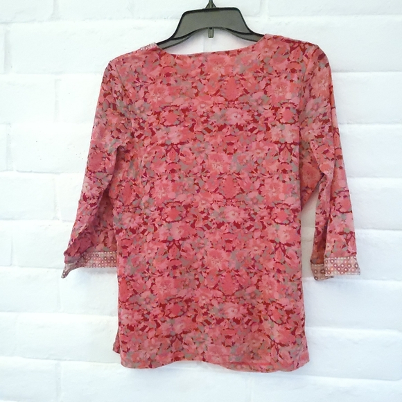 JH Collectibles Women's Large Nylon Mesh Stretch 3/4 Sleeves V-Neck Pink Gray - Picture 8 of 15